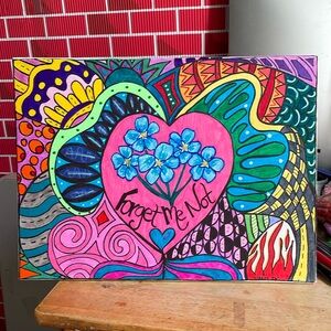 Forget me not flowers 💐 acrylic pen art canvas 12x16 💕